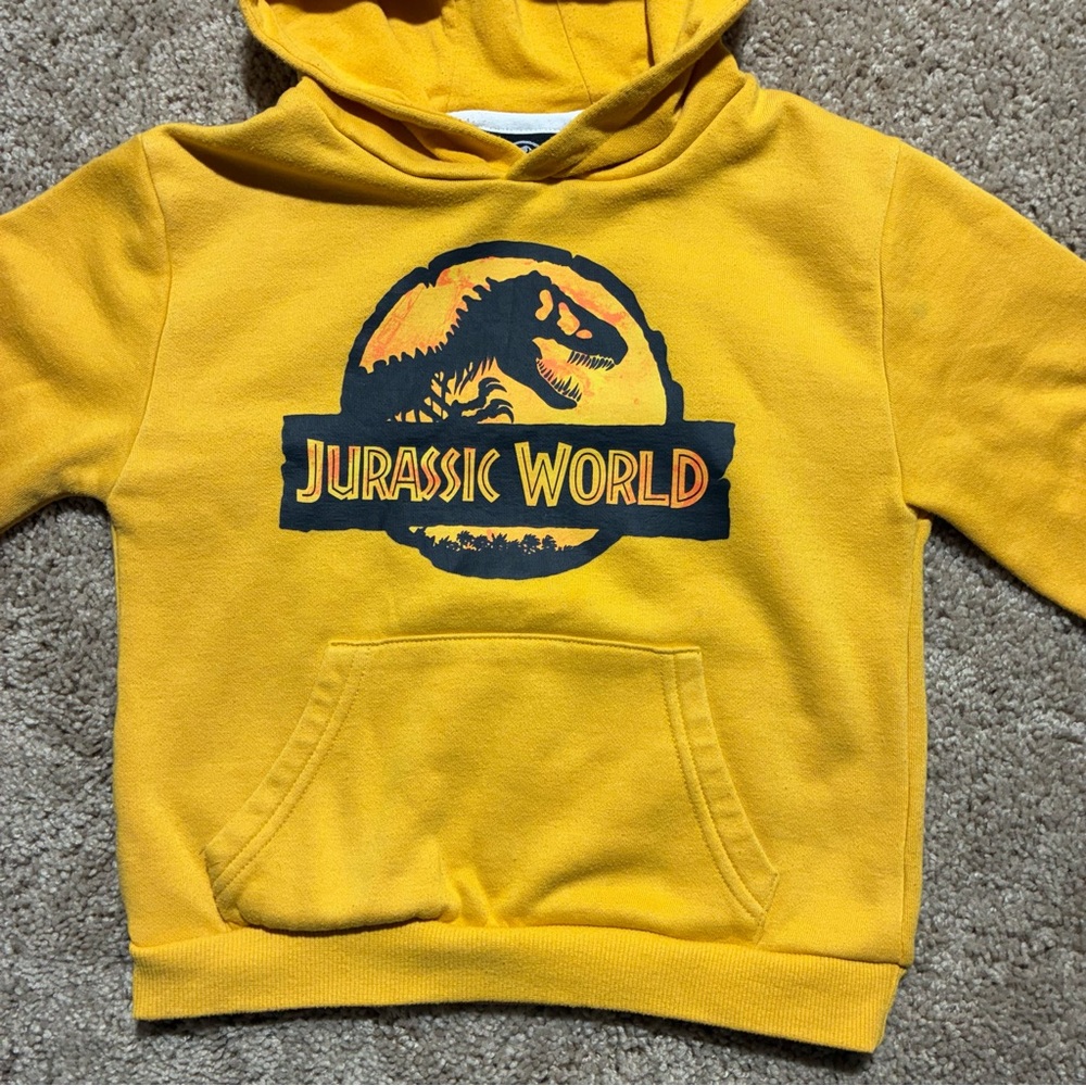 HOODIE Jurassic World Dominion Kids Size 5 - 6 Yrs Color Yellow With Logo - Picture 3 of 8